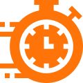 Capa_1 Orange stopwatch icon on black background.